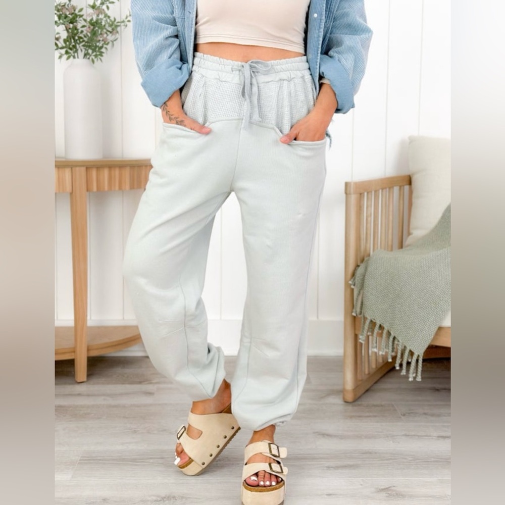 POL Elastic Waist Waffle Knit Detail Joggers
